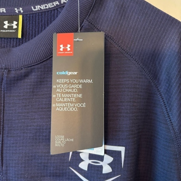 Under Armour Cold Gear long sleeve pullover Fleece Lined Shirt M Navy Blue New - Picture 3 of 7